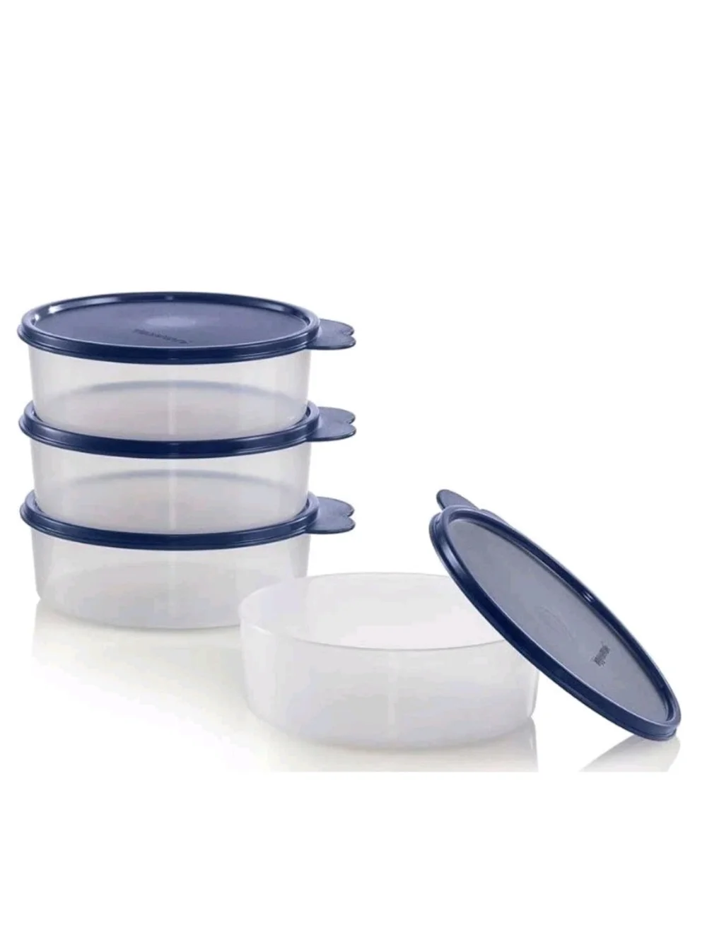Tupperware Round Food Storage Set with Navy Blue Lids